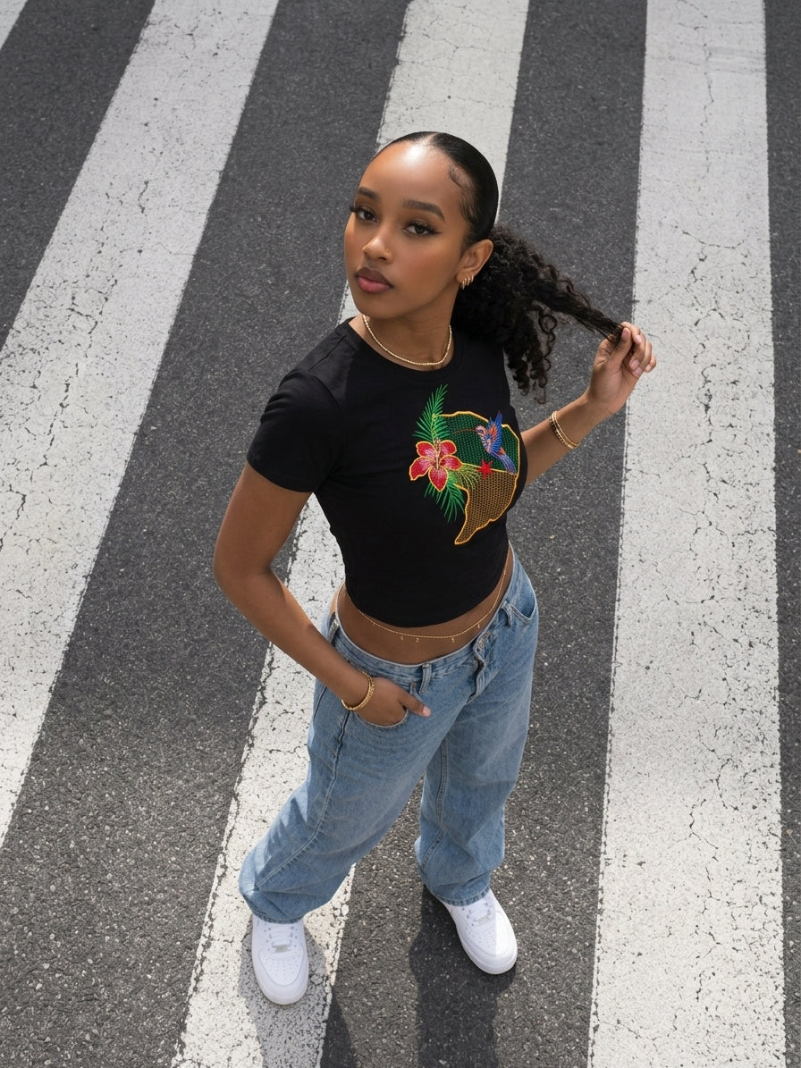 T-Shirt Streetwear Noir Guyane & Colibri – Coupe Oversize Mixte