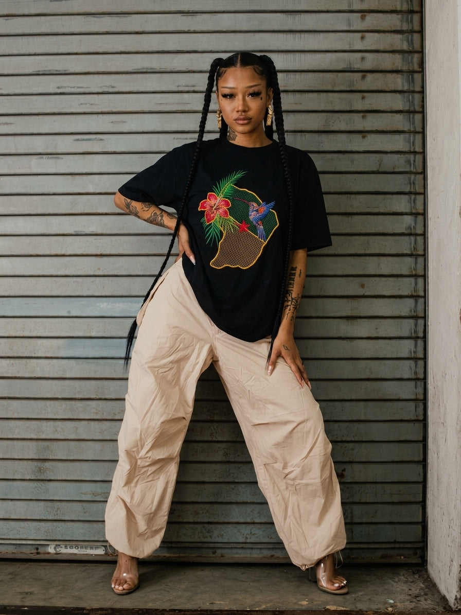 T-Shirt Streetwear Noir Guyane & Colibri – Coupe Oversize Mixte